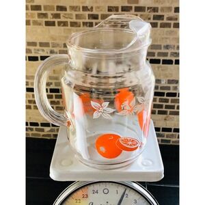 Vintage Orange Juice Pitcher with Ice Lip Retro Glass Orange‎ Juice Jug